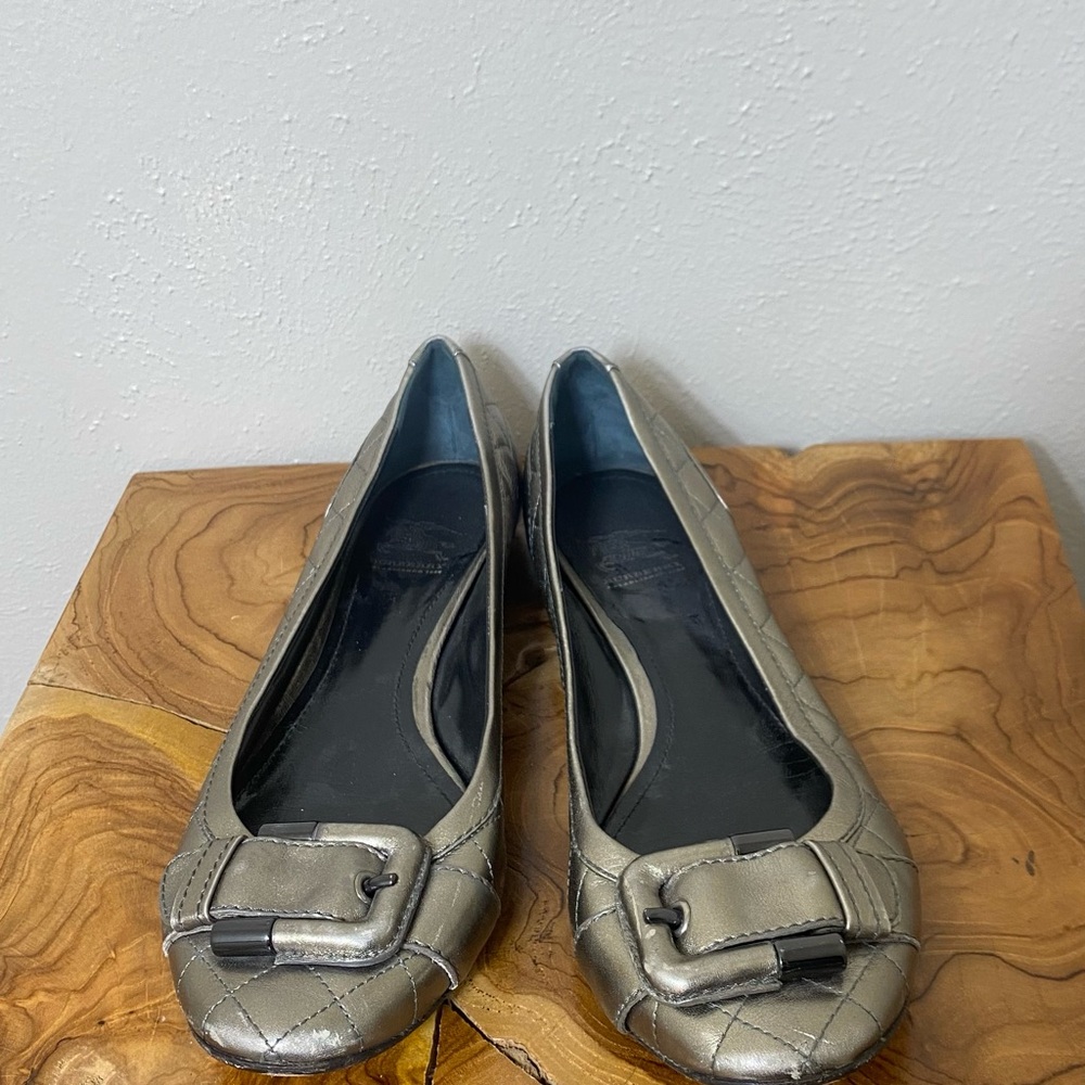 Burberry Silver Flats with Decorative Buckle